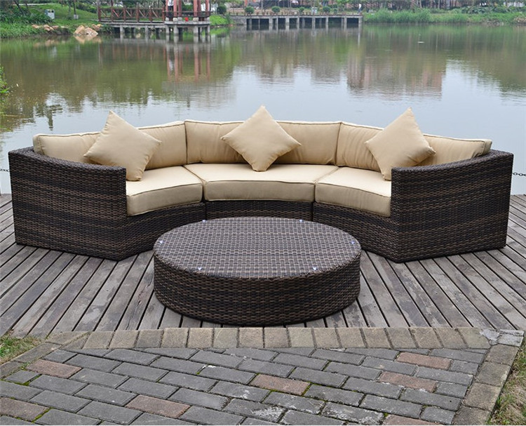 Half Moon Outdoor Sofa Garden Furniture Set Semi Circle Rattan Patio Furniture Sofa Sets