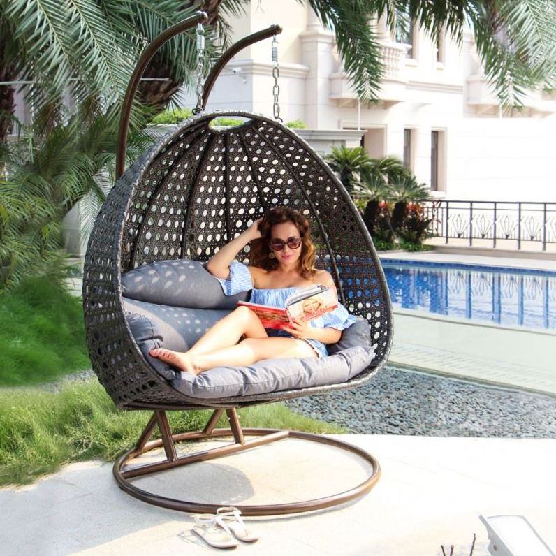 Rattan Furniture Patio Swing Outdoor Swings 2 Persons Glider Bench Wooden Garden