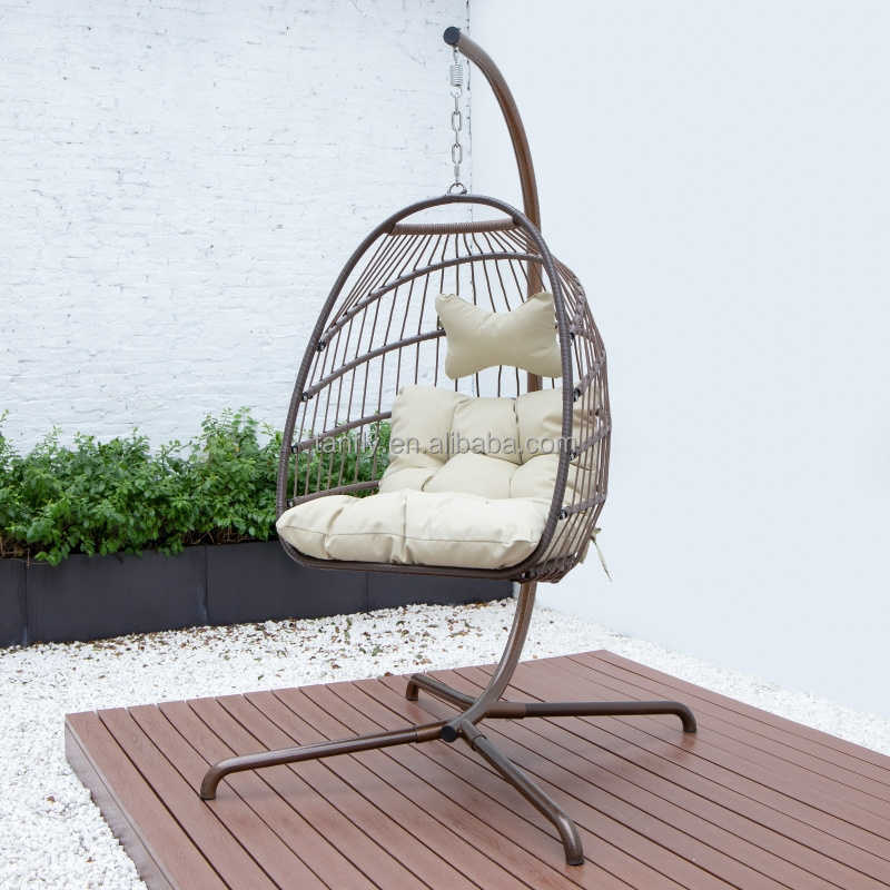 Outdoor Single Seat Garden Furniture Rattan Hanging Egg Chair Patio Swing with Stand