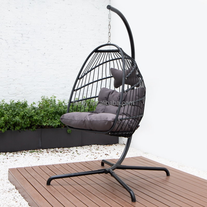 Outdoor Single Seat Garden Furniture Rattan Hanging Egg Chair Patio Swing with Stand