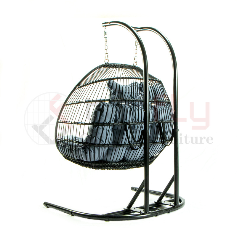 Two Persons Hanging Egg Chair Double Seats Rattan Swing Chair With U-shaped Base