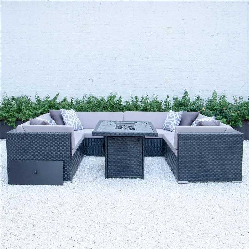 Patio Furniture Set Outdoor Wicker Rattan Garden Furniture Sofa Set with Fire Pit Table