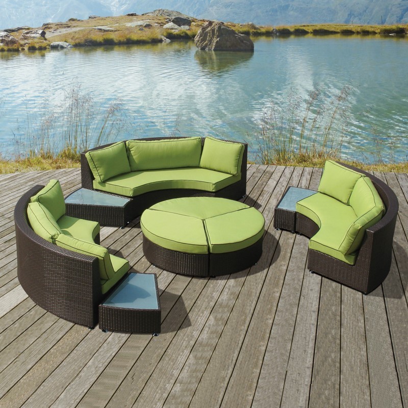 High Quality Patio Outdoor Garden Semi-circle Sectional Half Moon Rattan Sofas Sets with Coffee Table