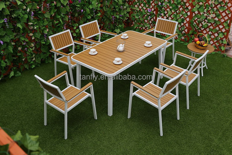 Garden Outdoor Furniture 6 seaters dining table and chairs aluminum patio set with wood