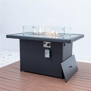 Rectangle Outdoor Fire Pit Table Gas Rattan Fireplace Fire Pit Table Set