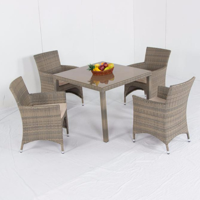 Weatherproof outdoor Rattan patio 4 Seater Garden Furniture Dining Set in Black chair and table