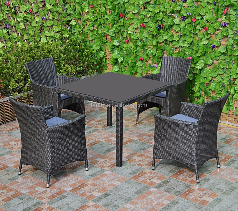 Weatherproof outdoor Rattan patio 4 Seater Garden Furniture Dining Set in Black chair and table