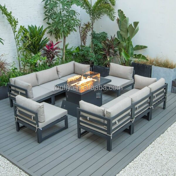 Villa Hotel Outdoor Furniture Set Modern Aluminum Garden Patio Funiture Sofa Sets with Fire Pit Table