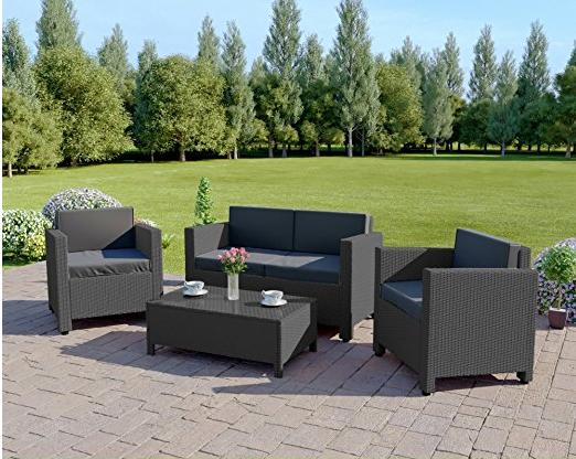 4 Seater Outdoor Garden Rattan Patio Set  Armchair and Coffee Table Set