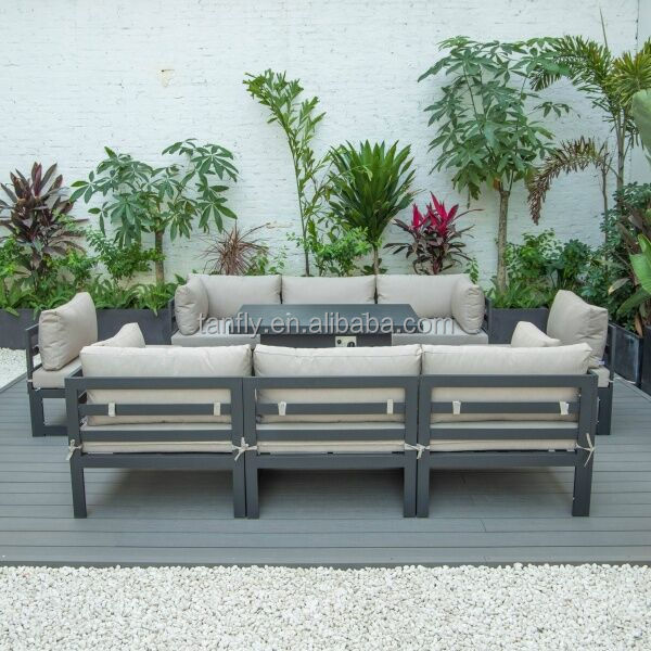 Villa Hotel Outdoor Furniture Set Modern Aluminum Garden Patio Funiture Sofa Sets with Fire Pit Table