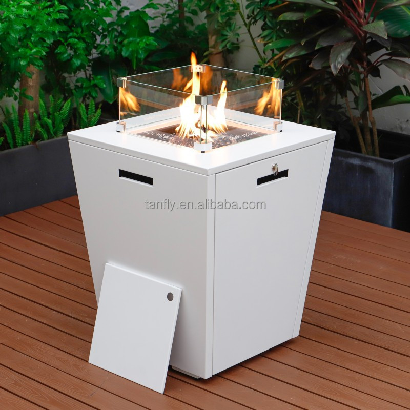 Outdoor Patio Square Fire Pit Gas Fire Table Garden Propane Firepit Table with Glass Wind Guard