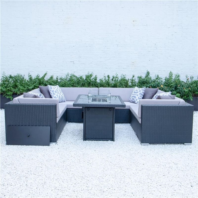 Patio Furniture Set Outdoor Wicker Rattan Garden Furniture Sofa Set with Fire Pit Table