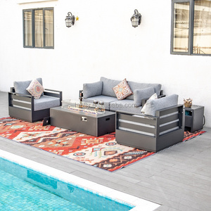 Villa Hotel Outdoor Furniture Set Modern Aluminum Garden Patio Funiture Sofa Sets with Fire Pit Table