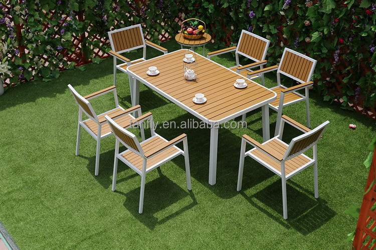 Garden Outdoor Furniture 6 seaters dining table and chairs aluminum patio set with wood