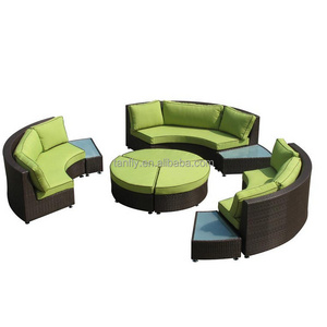 High Quality Patio Outdoor Garden Semi-circle Sectional Half Moon Rattan Sofas Sets with Coffee Table