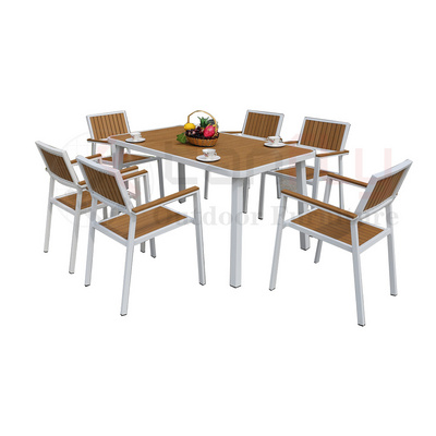 Garden Outdoor Furniture 6 seaters dining table and chairs aluminum patio set with wood