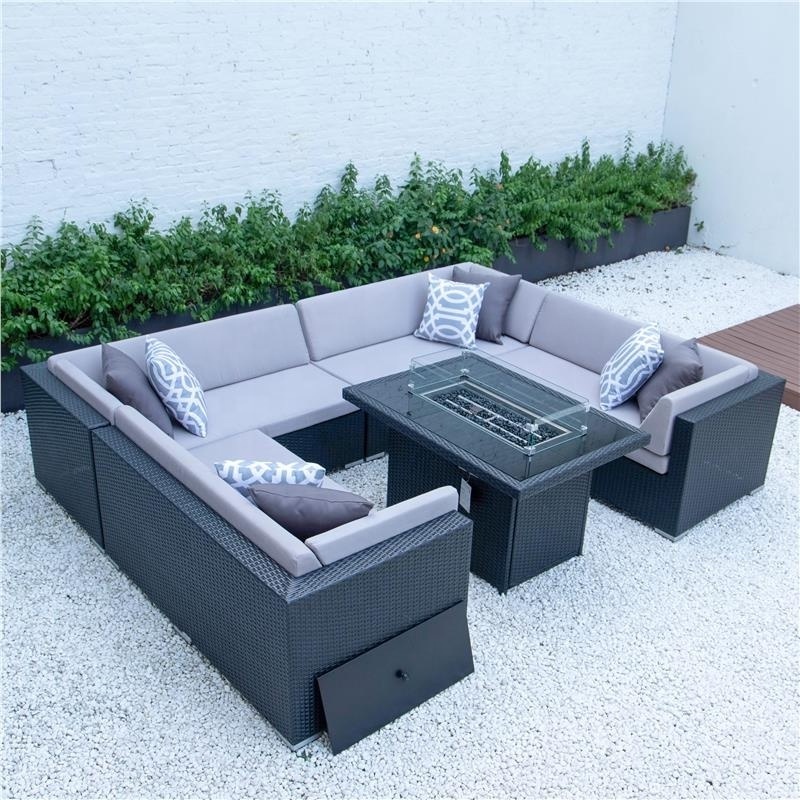 Patio Furniture Set Outdoor Wicker Rattan Garden Furniture Sofa Set with Fire Pit Table