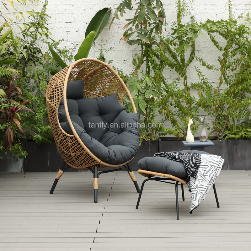 Balcony Garden Living Room Furniture Egg Chair With Ottoman Patio Wicker Rattan Egg Chair Cushions