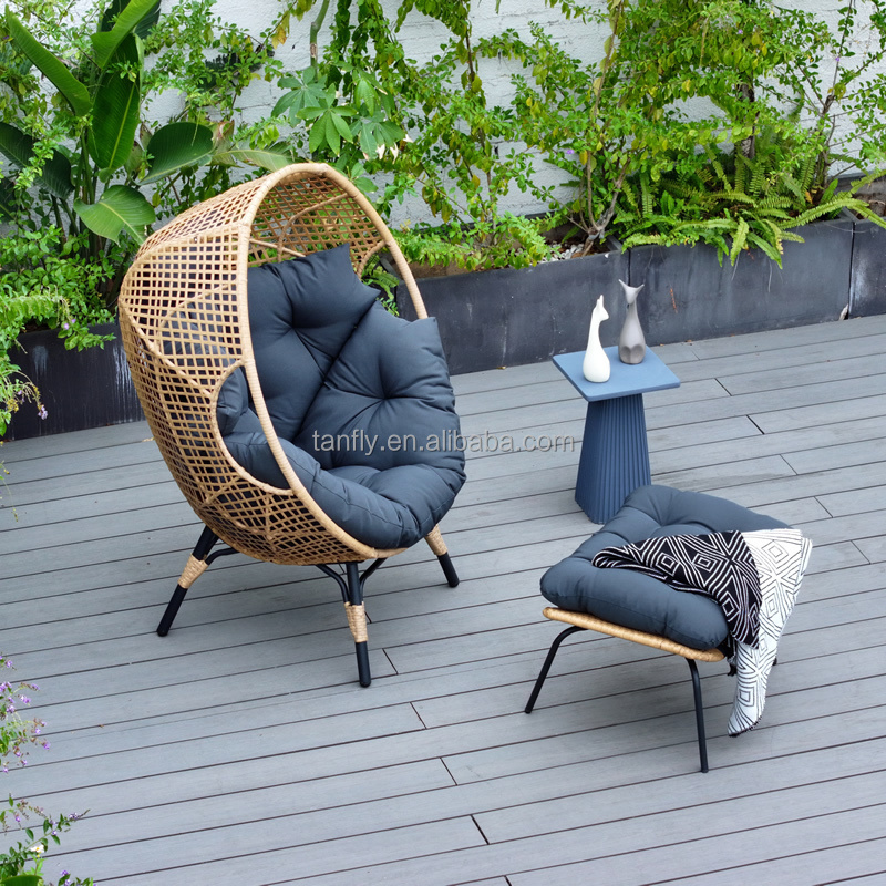 Balcony Garden Living Room Furniture Egg Chair With Ottoman Patio Wicker Rattan Egg Chair Cushions