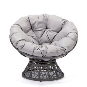 Garden Patio Swivel Papasan Chair Frame with 360-degree Rattan Wicker Papasan Chair With Cushion