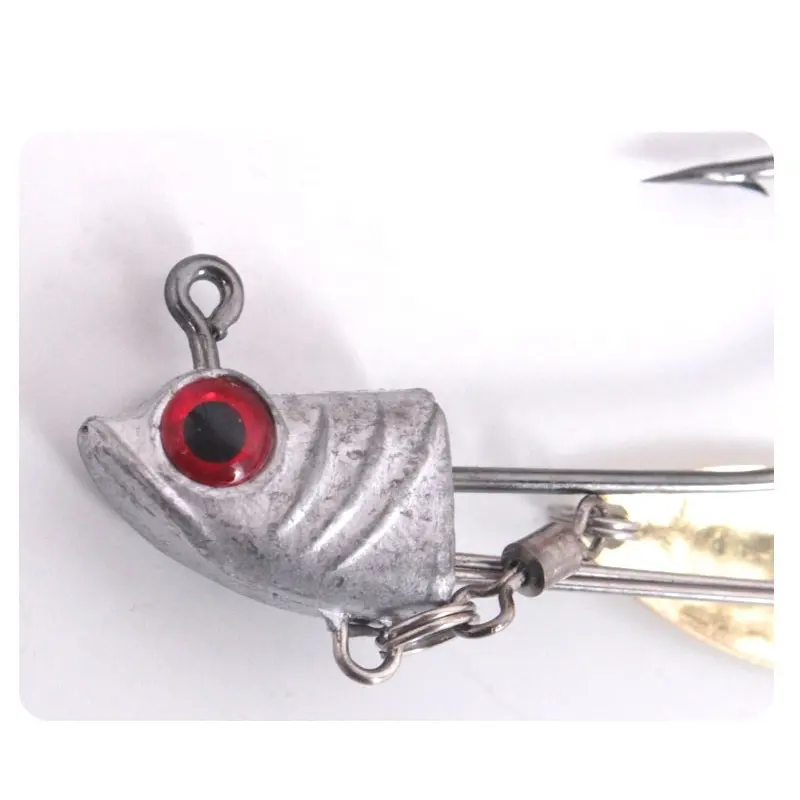 Bionic fish head 3D red eyes blood trough hook jig heads with spinner golden noisy