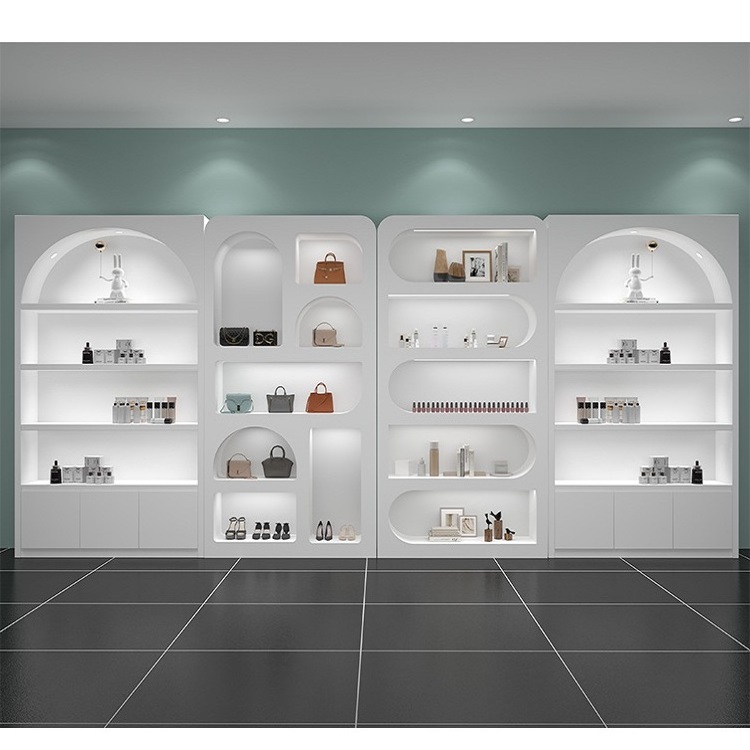 Factory Customized  Simple and Fashion Retail store arched cosmetic/shoes/ bag display shelf