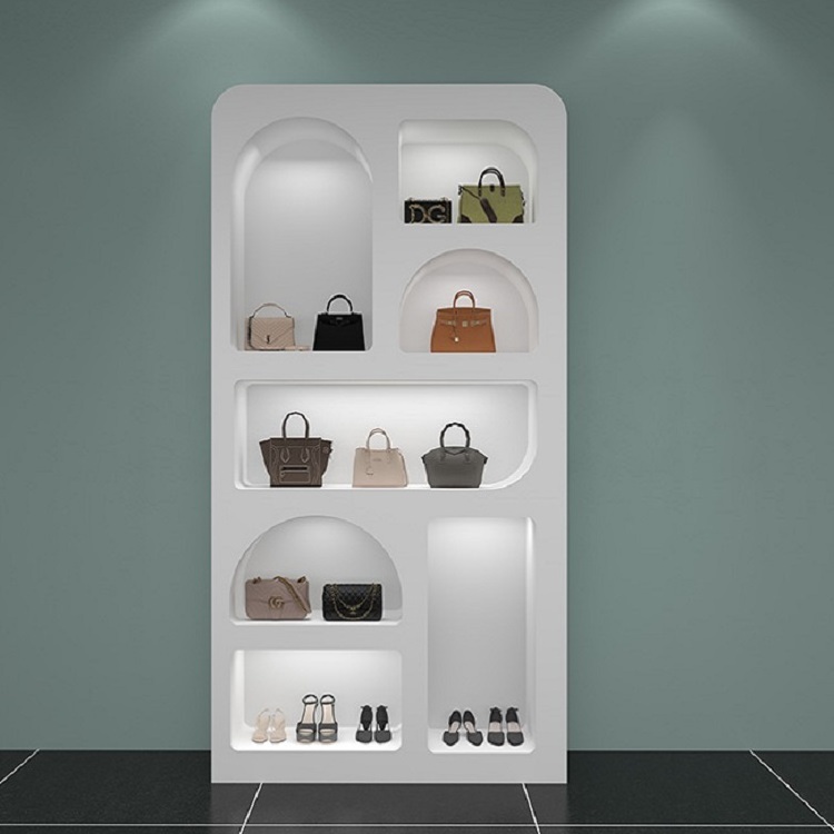 Factory Customized  Simple and Fashion Retail store arched cosmetic/shoes/ bag display shelf