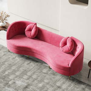 Luxury Nordic Style Curved Sofa Modern Fabric Velvet Corner Recliner Office Lounge Couch Lazy Pink 3 Seater Living Room Sofas