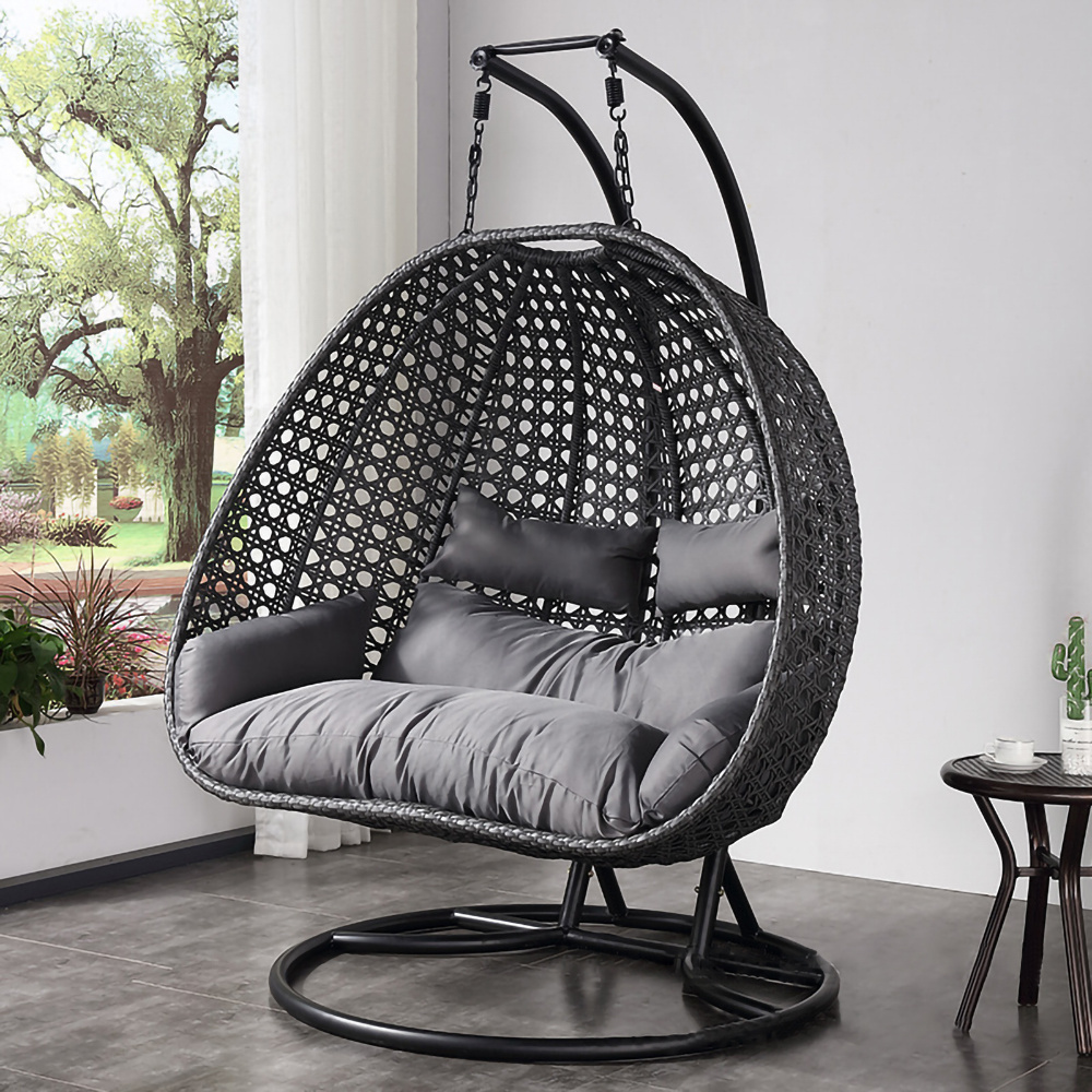 New Modern Black Hammock Egg Chair With Stand Patio Swings Rattan Hanging Chair Rocking Basket Balcony Garden Outdoor Furniture