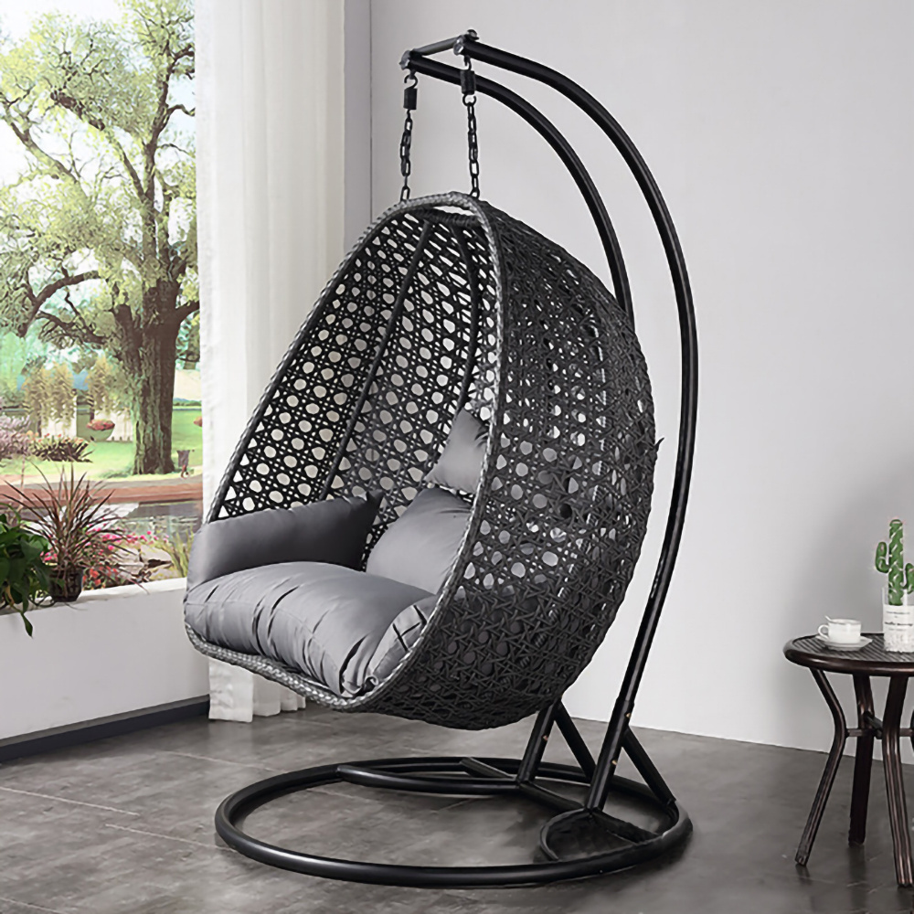 New Modern Black Hammock Egg Chair With Stand Patio Swings Rattan Hanging Chair Rocking Basket Balcony Garden Outdoor Furniture