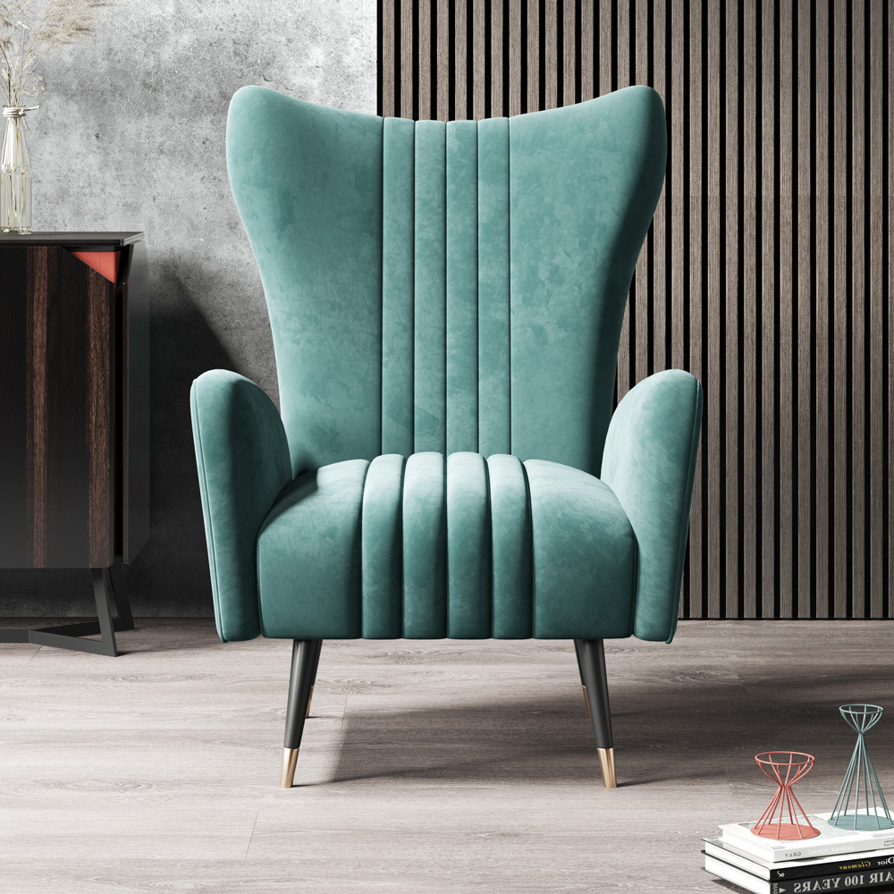 Luxury Velvet Leisure Chair Foshan Fabric Accent Arm Single Sofa Chair With Metal Legs Lounge Recliner Chair For Living Room