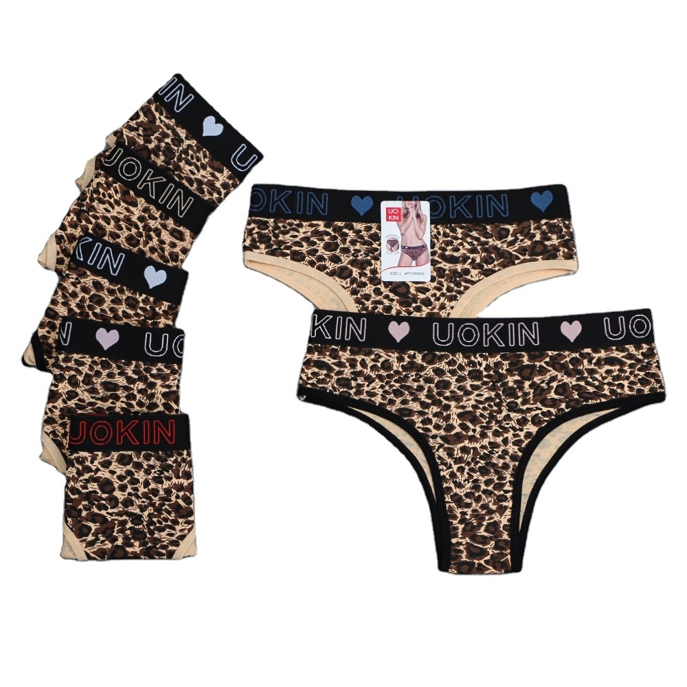 UOKIN Sexy low rise cotton panties for ladies wholesale fashion leopard print Brazilian panties women underwear DF6902