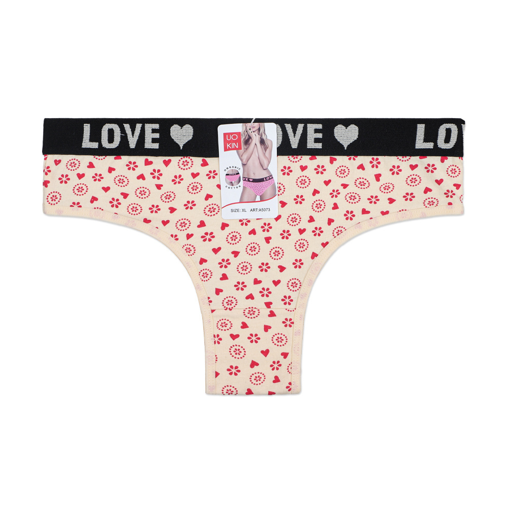 UOKIN Love heart print sexy chinese panties low rise underwear with wide logo waistband A5073