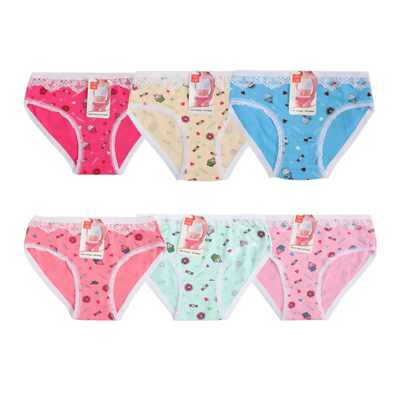 UOKIN kids lace cotton briefs underwear wholesale children panties for girls kids 4-10 ages A6646