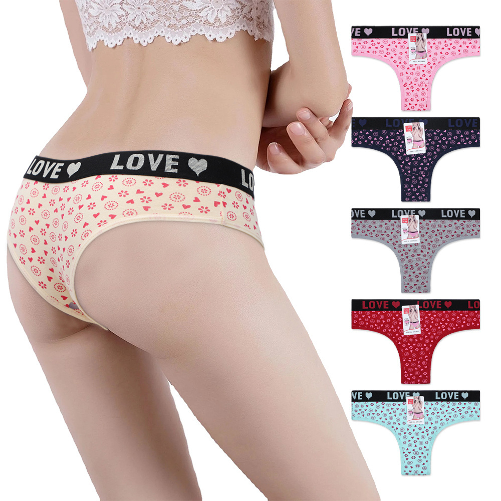 UOKIN Love heart print sexy chinese panties low rise underwear with wide logo waistband A5073