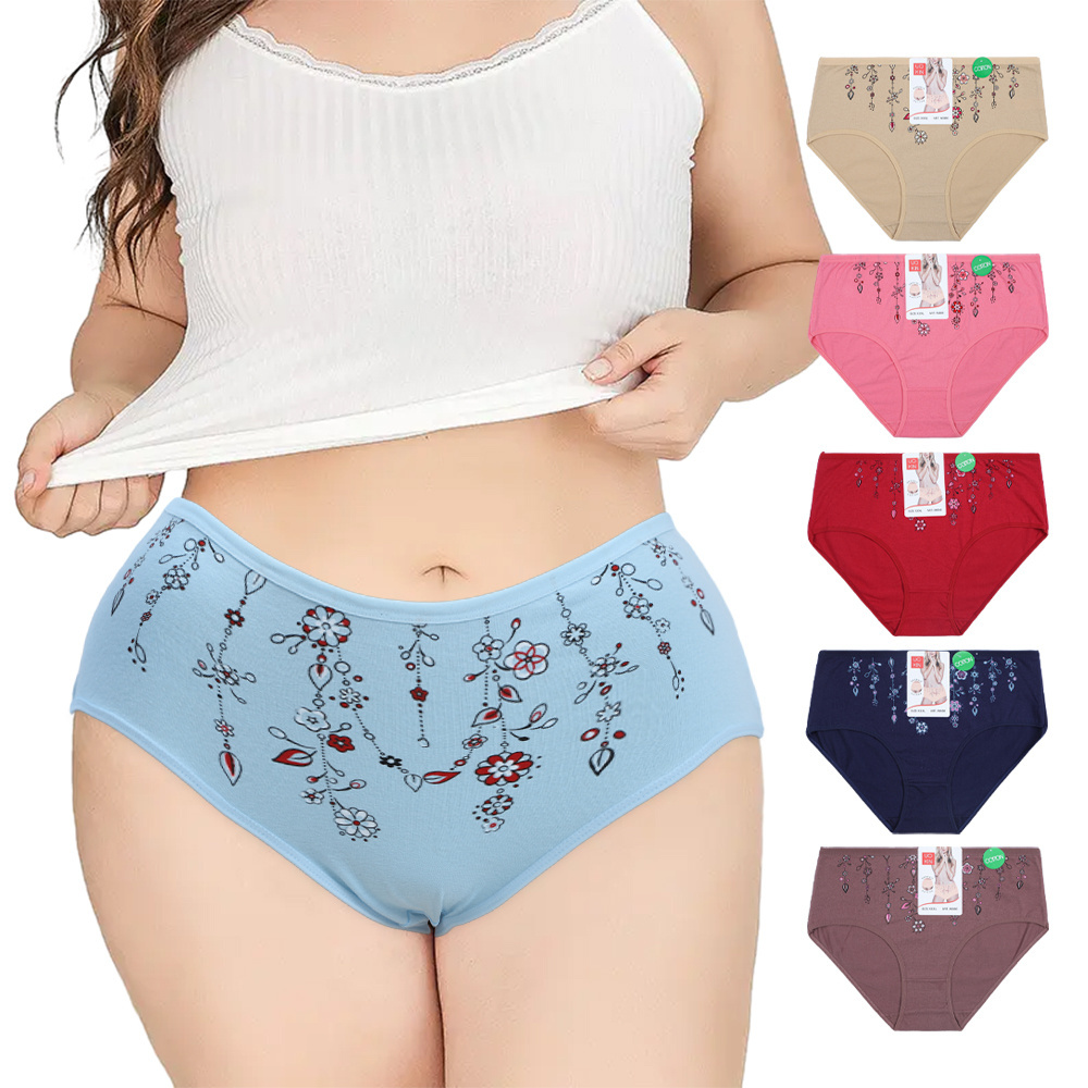 UOKIN Cheap knickers for ladies cotton underwear plus size Mommy Basic routine floral print panties A6686