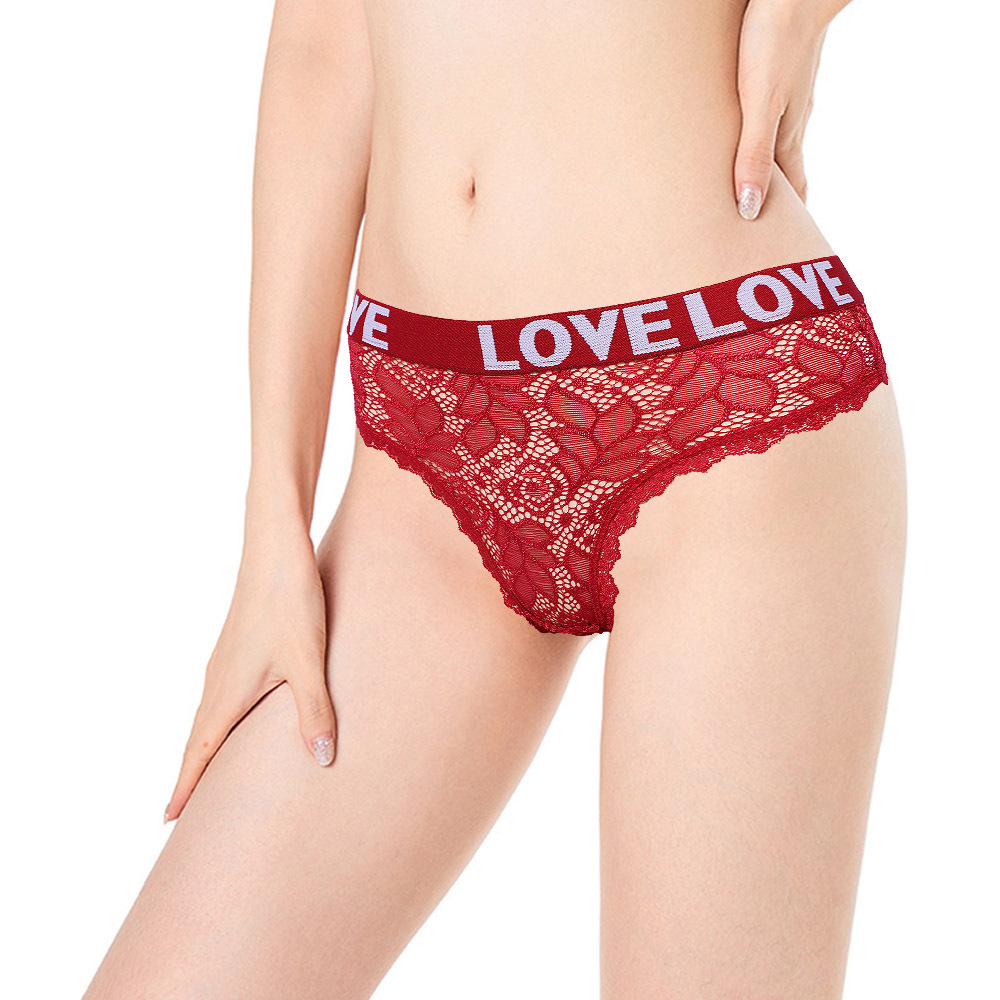 Wide logo stretch waistband LOVE women's see through big lace panties mature ladies sexy thongs for Asian girls A3251