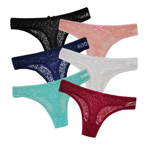 Sexy young ladies lace thongs underwear for women g-string low rise nylon panties in wholesale package mix color