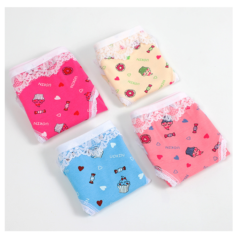 UOKIN kids lace cotton briefs underwear wholesale children panties for girls kids 4-10 ages A6646