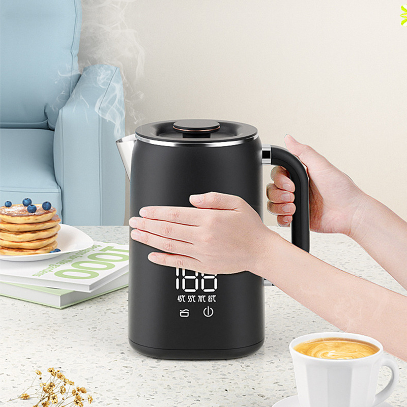 1.7L cordless portable electric kettle Household double ironing design 304 stainless steel digital electric teapot