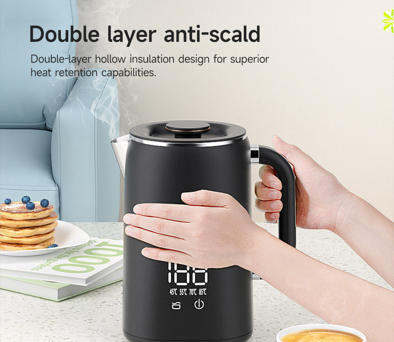 New double-layer anti-hot design stainless steel electric kettle 1.7 heating control household smart electric teapot