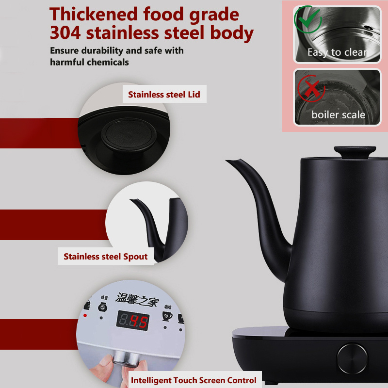 New Design Digital Keep Warm Electric Gooseneck Kettle 1.0L Water Boiler Household Smart Electric Coffee Tea Kettle