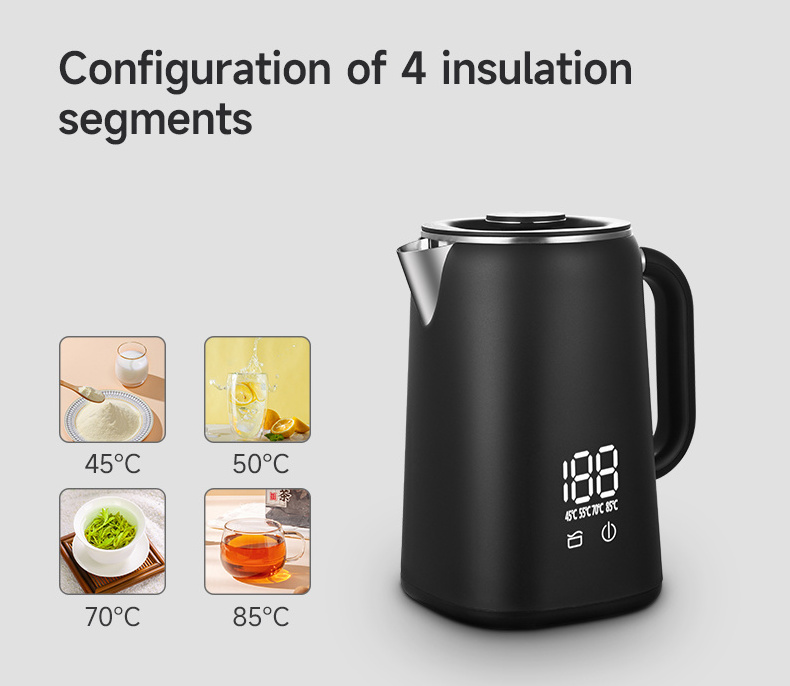 New double-layer anti-hot design stainless steel electric kettle 1.7 heating control household smart electric teapot