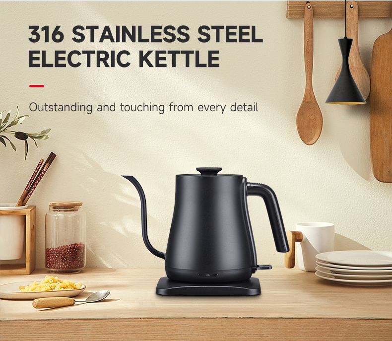 Mini electric kettle OEM316 food grade stainless steel electric teapot safe and healthy fast boiling water cordless dry burning