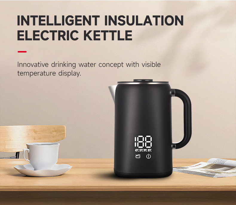 Electric Kettle 1.7L Double Layer Smart Home Stainless Steel Electric Kettle Temperature Control Electric Water Kettle