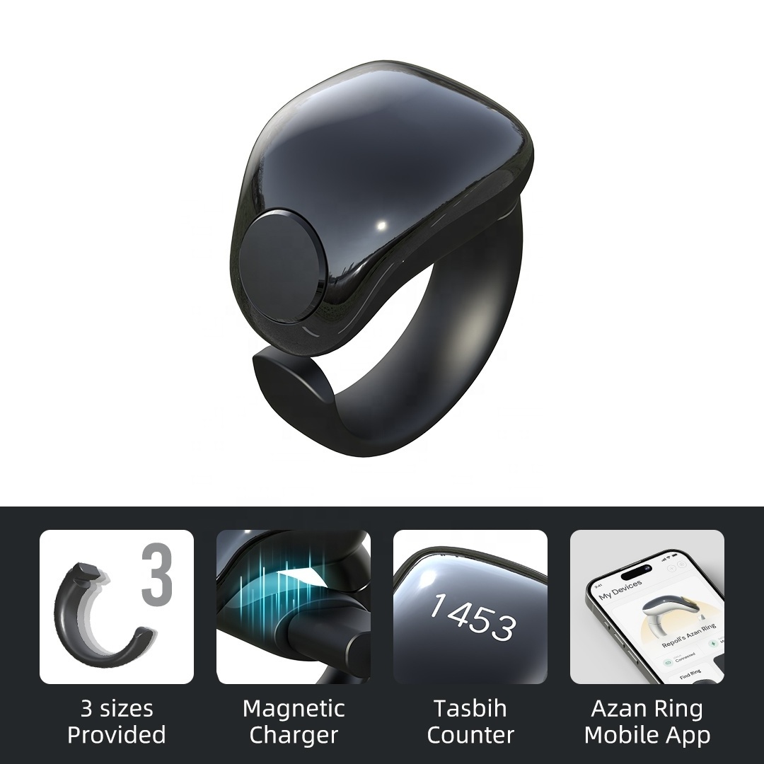 OEM zikr ring flex with Magnetic charger Muslim electronics adjustable size zikr ring azan clock smart ring for tasbih counter