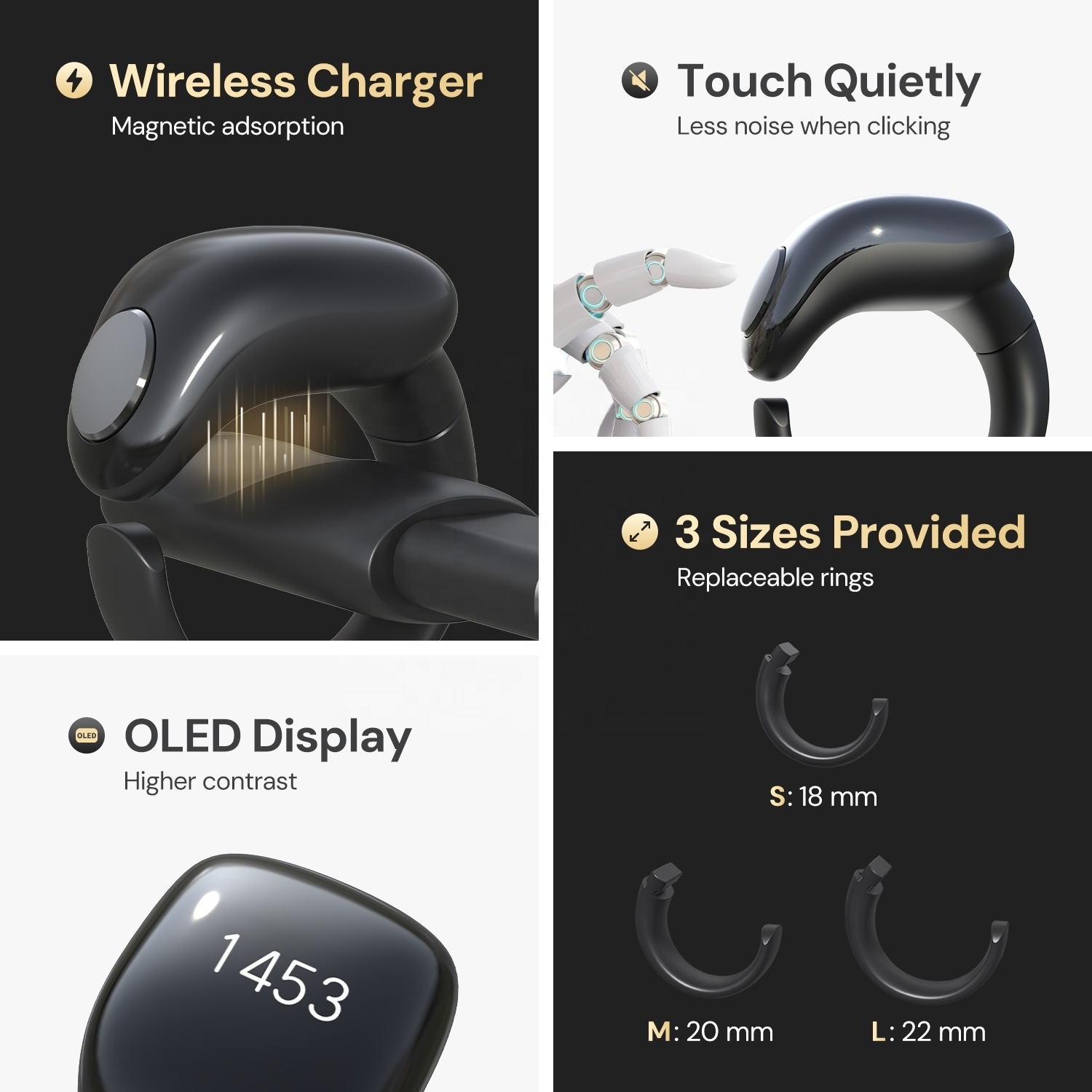 Muslim unique products 2024 electronic muslim ring with wireless charging smart zikr ring with  Magnetic charging