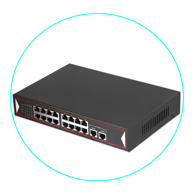 120W 16 Port 100M  Ethernet POE Switch  +2 Gigabit RJ45 PoE Port For IP Camera