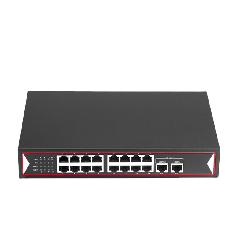 150W Power Supply 100M 16 Port POE Network Switch With 2 Port 1000M Network