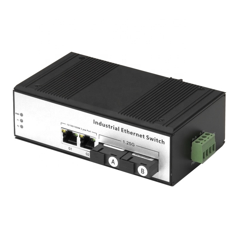 Network Switch Fiber Ethernet Switch Industrial with Gigabit 2 Ports RJ45+2 Port Fiber Port DIN Rail 1000M Black Telecom POE 10G